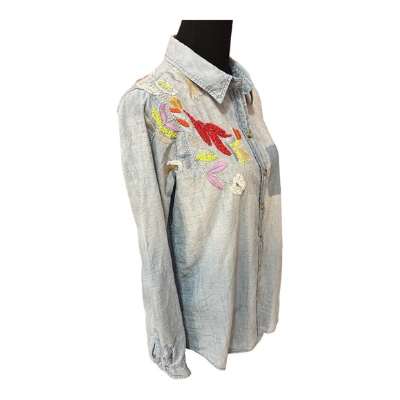 Maeve Boise Embroidered Chambray Button Down Top Extra Small - Picture 7 of 11